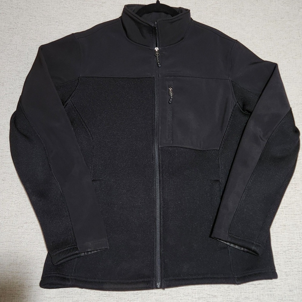 Swiss Tech Hybrid Softshell Jacket Mens Medium Black Full Zip Waffle Knit Fleece